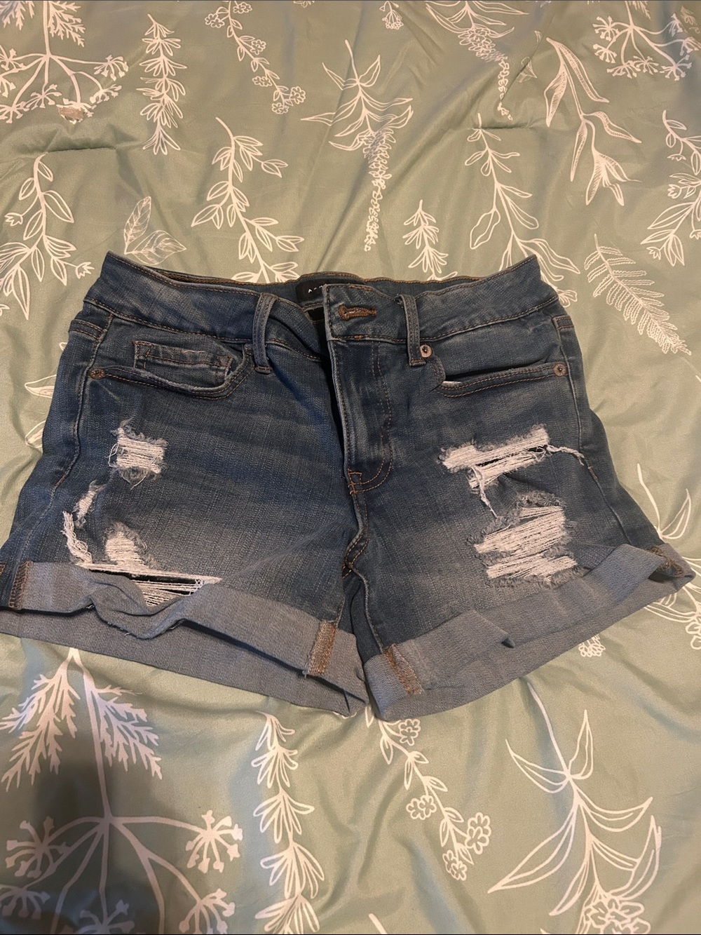 Aeropostale Blue Distressed Rolled-Hem Jean Shorts